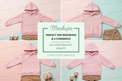 Mockup: pink hoodie with accessories Product Image 1