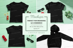 Mockup of various black t-shirts and hoodie Product Image 1