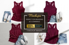 Casual summer outfit with burgundy t-shirt mockup Product Image 1