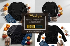 Black t-shirt mockup with autumnal elements Product Image 1