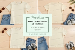 Mockup: white t-shirt with denim shorts and checkered shoes Product Image 1