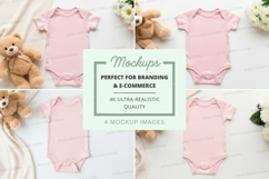 Mockup: baby onesies with teddy bears and flowers Product Image 1