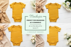 Mockup: baby onesies with teddy bears and flowers Product Image 1