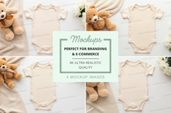 Mockup: baby onesies with teddy bears and flowers Product Image 1