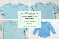 Mockup: collection of light blue t-shirts Product Image 1