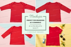 Mockup: red long-sleeve baby onesie Product Image 1