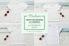 Mockup: white t-shirt and sunglasses on beach background Product Image 1