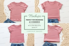 Mockup of pink t-shirt with denim shorts Product Image 1
