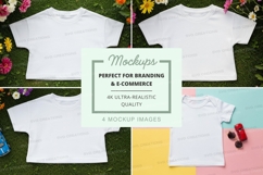 Mockup of white baby t-shirts with toys Product Image 1