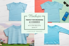 Mockup of various light blue t-shirts Product Image 1