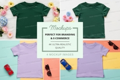 Mockup: children's t-shirts with floral and toy backgrounds Product Image 1