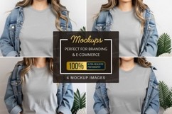 Casual gray t-shirt mockup with denim jacket Product Image 1