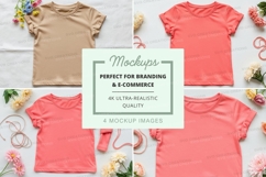 Mockup of assorted t-shirts with floral decorations Product Image 1