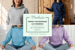 Hooded sweatshirt mockup in gray, blue, and purple Product Image 1