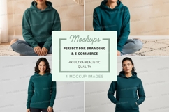 Hoodie mockup with model in teal color Product Image 1