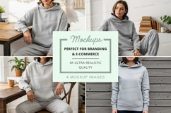 Hooded sweatshirt mockup in light gray Product Image 1