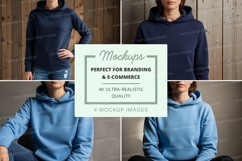 Hoodie mockup in blue and navy colors Product Image 1