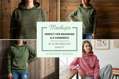 Hoodie mockup in olive green and pink Product Image 1