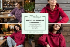 Hoodie mockup in cafe and wooden background Product Image 1