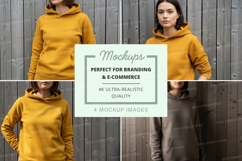 Hoodie mockup in yellow and gray Product Image 1
