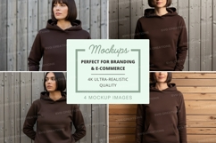 Brown hoodie mockup with model Product Image 1