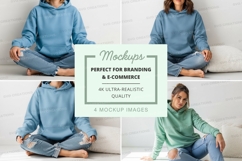 Hoodie mockup with model in meditation pose Product Image 1