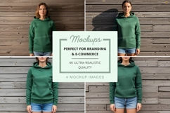 Green hoodie mockup on wooden wall Product Image 1