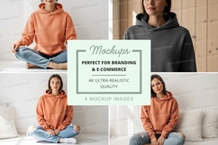 Hoodie mockup - unisex hooded sweatshirt in orange and gray Product Image 1