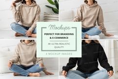 Hooded sweatshirt mockup featuring multiple models Product Image 1