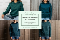 Hoodie mockup - teal color, front and back views Product Image 1