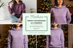 Purple hoodie mockup with christmas tree background Product Image 1