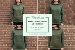 Olive green hoodie mockup with multiple views Product Image 1