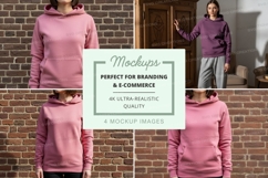 Hoodie mockup - pink hoodie on brick wall background Product Image 1