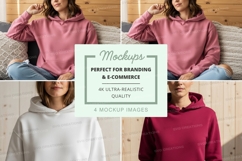 Hoodie mockup with model in pink and burgundy Product Image 1