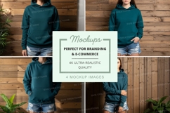 Hoodie mockup in teal color with model Product Image 1