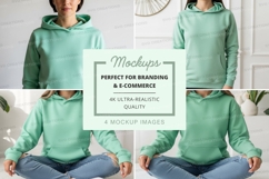 Hoodie mockup in mint green color - front and back views Product Image 1