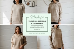 Hoodie mockup - beige, front and back views Product Image 1