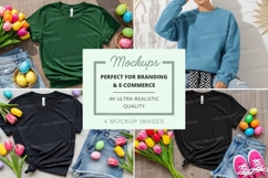 Mockup of t-shirts and sweatshirts with easter decorations Product Image 1