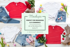 Mockup of red and white t-shirts with accessories Product Image 1