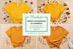 Mockup of yellow and orange t-shirts with holiday decoration Product Image 1
