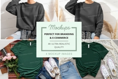Mockup of casual outfit with green t-shirt and black sweater Product Image 1