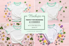 White t-shirts with mint green trim mockup Product Image 1