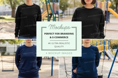 Sweatshirt mockup with models in playground setting Product Image 1