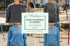 Sweatshirt mockup - crew neck, grey and blue, outdoor settin Product Image 1