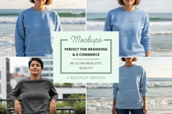 Long sleeve sweatshirt mockup with beach background Product Image 1