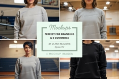 Group mockup of crew neck sweatshirts in light gray and blac Product Image 1
