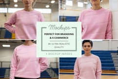 Pink long sleeve sweatshirt mockup in gym setting Product Image 1