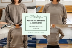 Oversized sweatshirt mockup in beige with model Product Image 1