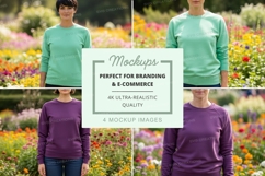 Long sleeve sweatshirt mockup in garden setting Product Image 1
