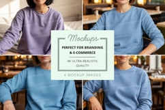 Four people wearing long-sleeve crew neck sweatshirts in a c Product Image 1